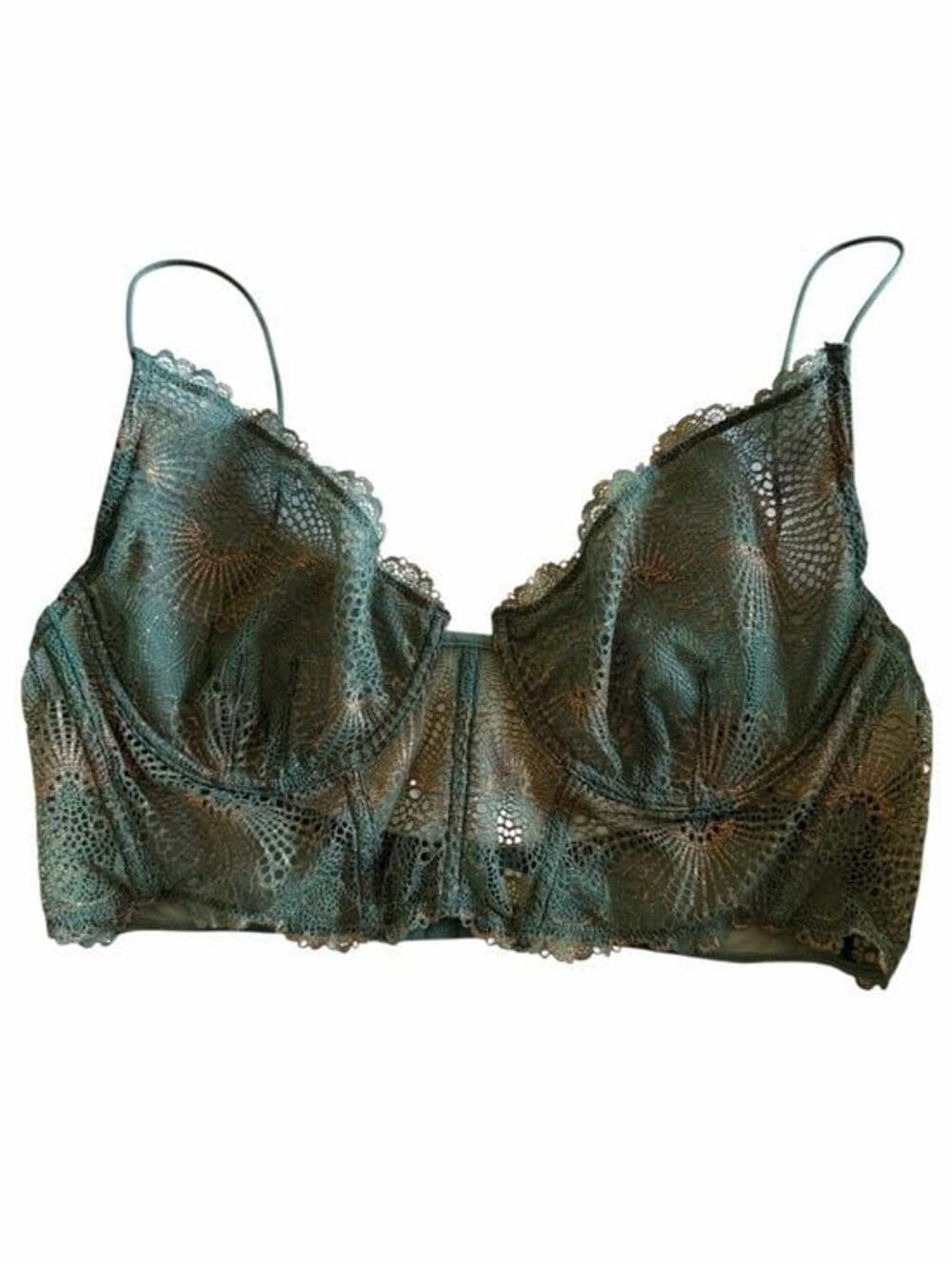 Free People Intimately Teal Green Gold Metallic Lace Bralette Bra Boho Festival